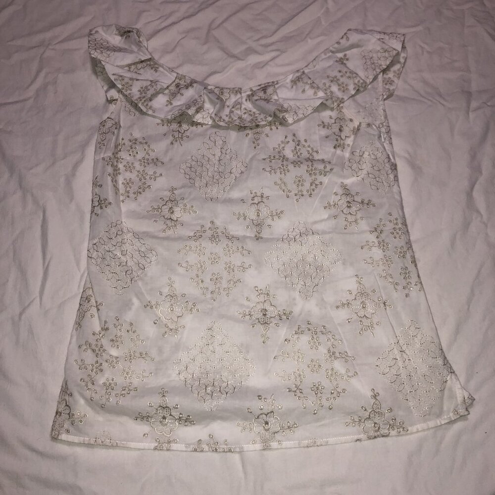 Weston Wear White with Gold Embroidery Tank Top, Size S